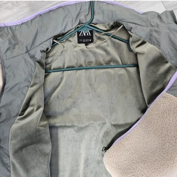 Zara Olive and Lavender Sherpa  Jacket Sz XL - Picture 9 of 10